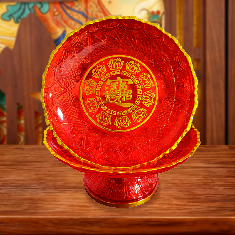 Household Offering Tray for Buddha, Fruit Tray, Tall Fruit Tray in Front of Buddha, Plastic Tray, Red Tray, Offering Tray for Worshiping Gods