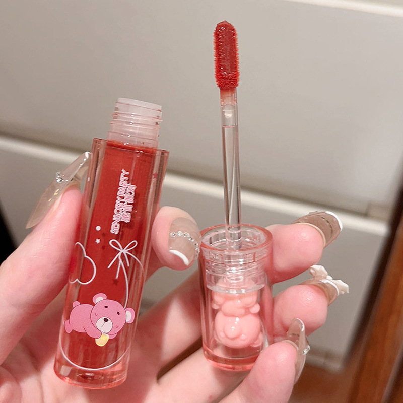 Domestic makeup ~ bear Crystal frozen strawberry glossy lip glaze mirror white all-match glass doodle lip lipstick wholesale