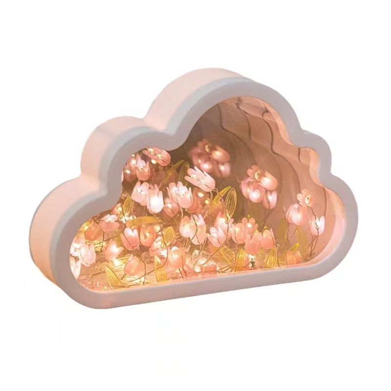 Clouds Tulip Nightlight DIY Creative Handmade Birthday Gift for Girls Atmosphere Flower Sea Mirror Night Light