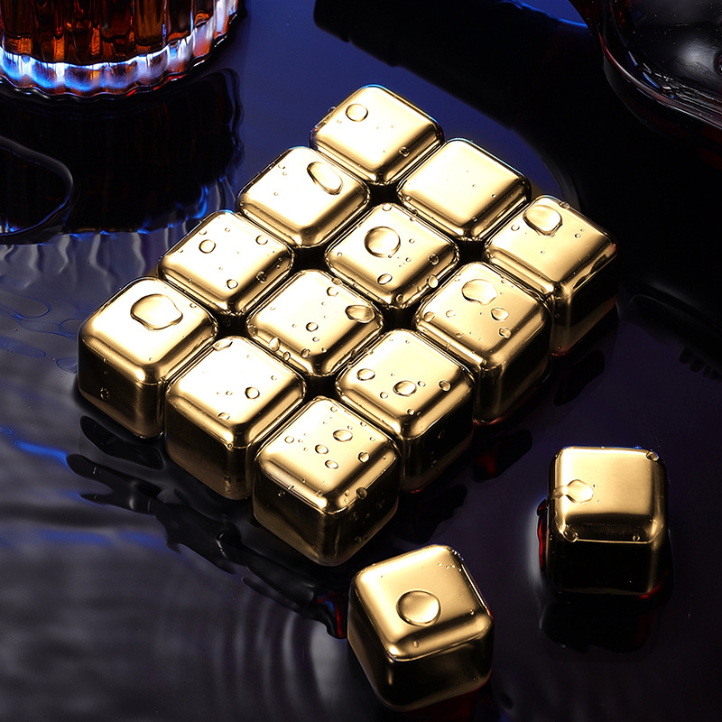 Stainless Steel Ice Cube color box set 304 metal ice whisky quick-frozen ice wine Stone gift box cross-border wholesale