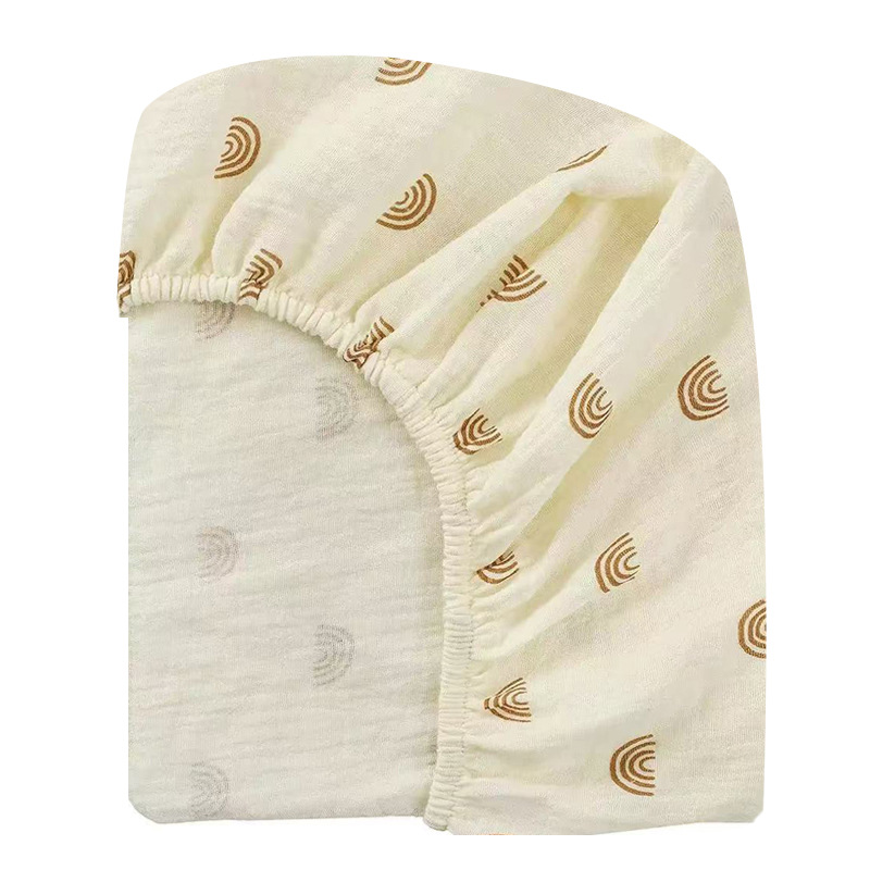Baby Pure Cotton Type a Fitted Bed Sheets Bed Cover Baby Double-Layer Gauze Cartoon Print Spring & Fall Splicing Fitted Bed Sheets Cover
