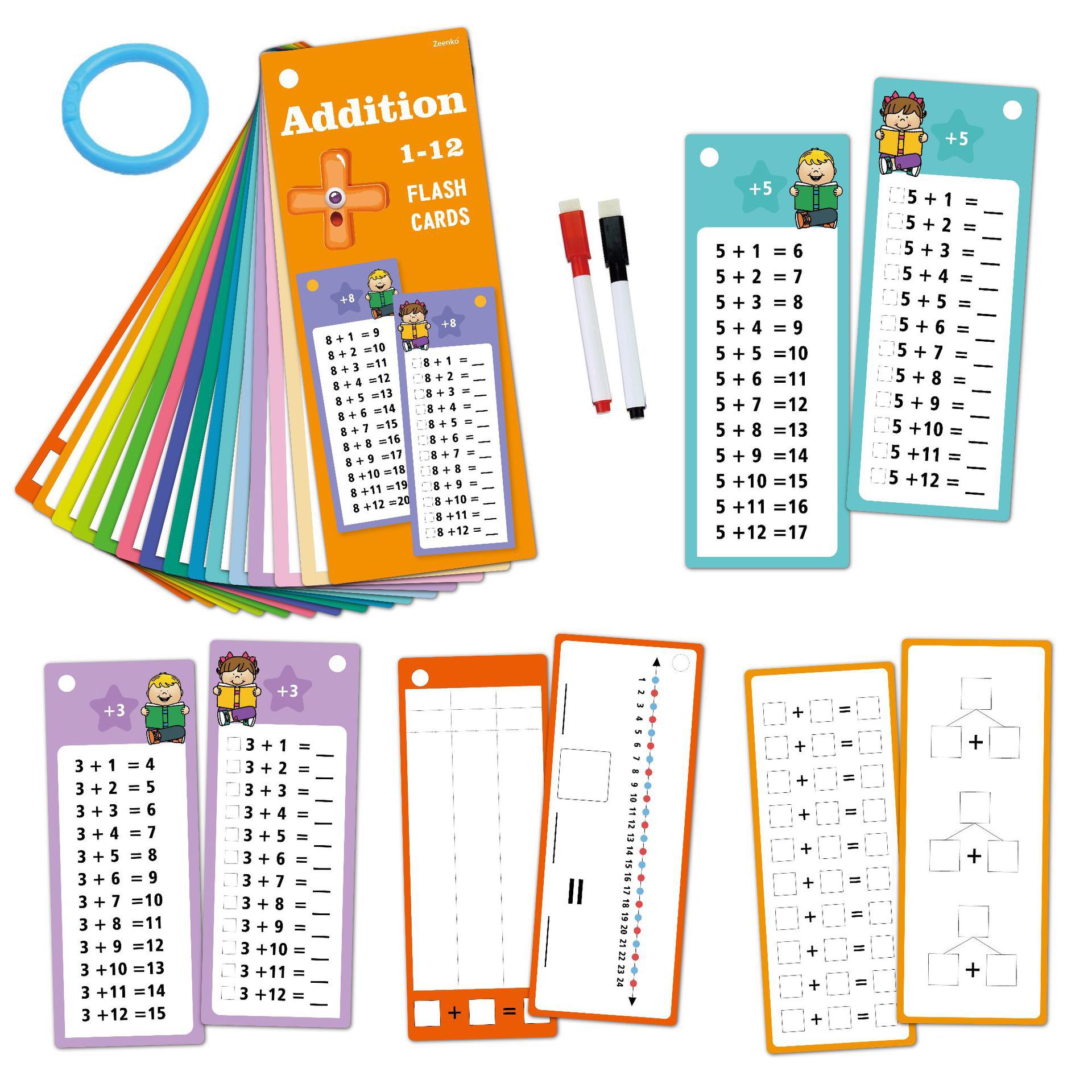 15 Math Addition, Subtraction, Multiplication and Division Erasable and Reusable Learning Kidsren's School Training Early Education Cross-Border Flash Cards