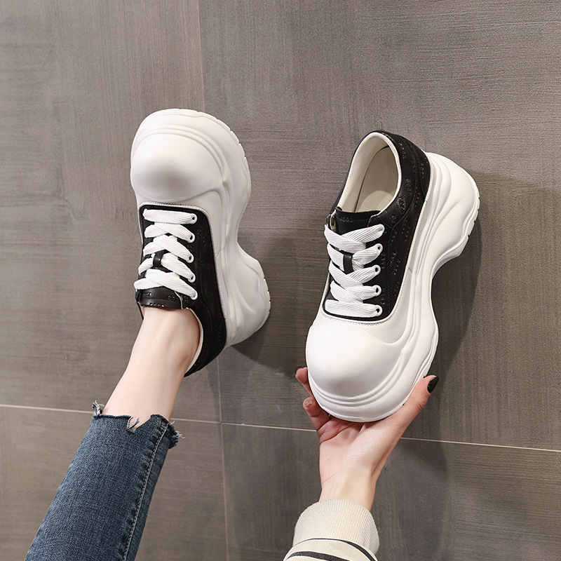 Hs1169-1 Thick-Soled Inner Heightening Fashionable Versatile White Shoes for Women 2025 Autum New Platform Soft-Soled Casual Shoes