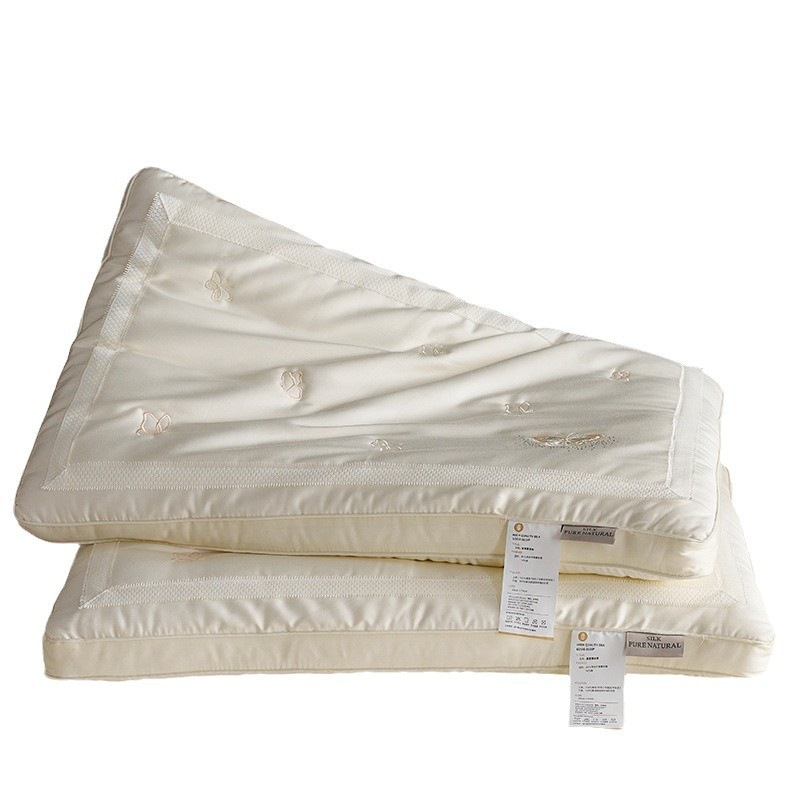 Silk Pillow for Adults, Ultra-Soft Thin Pillow, Cervical Spine Pillow Core to Help Sleep, Home Non-Collapse Low Pillow, Pair