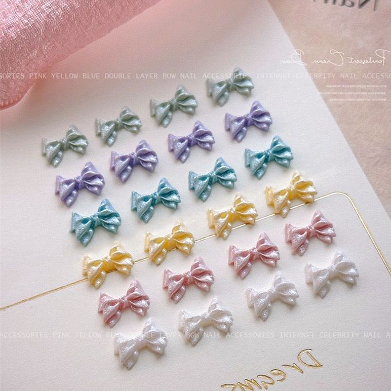 Bow Nail Art Jewelry Fine Glitter Mermaid Macaron Color Resin Accessories DIY Nail Hairpin Accessories Wholesale