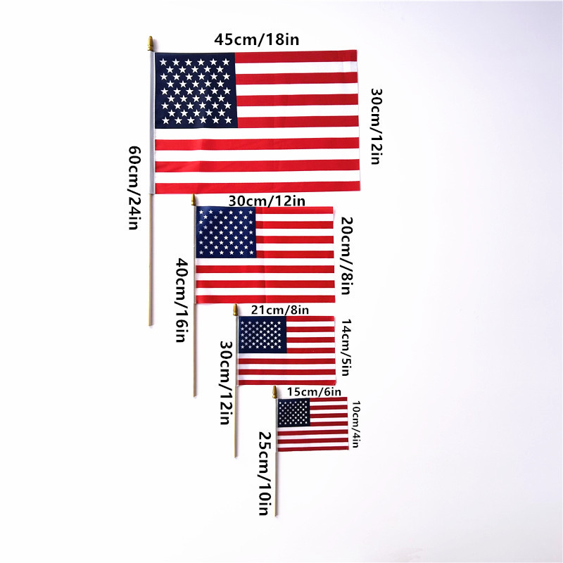 American Flag Wooden Flagpole Handheld Flag Independence Day Veterans Day Polyester Fabric Polyester-Cotton Flag Can Be Printed on the Flagpole