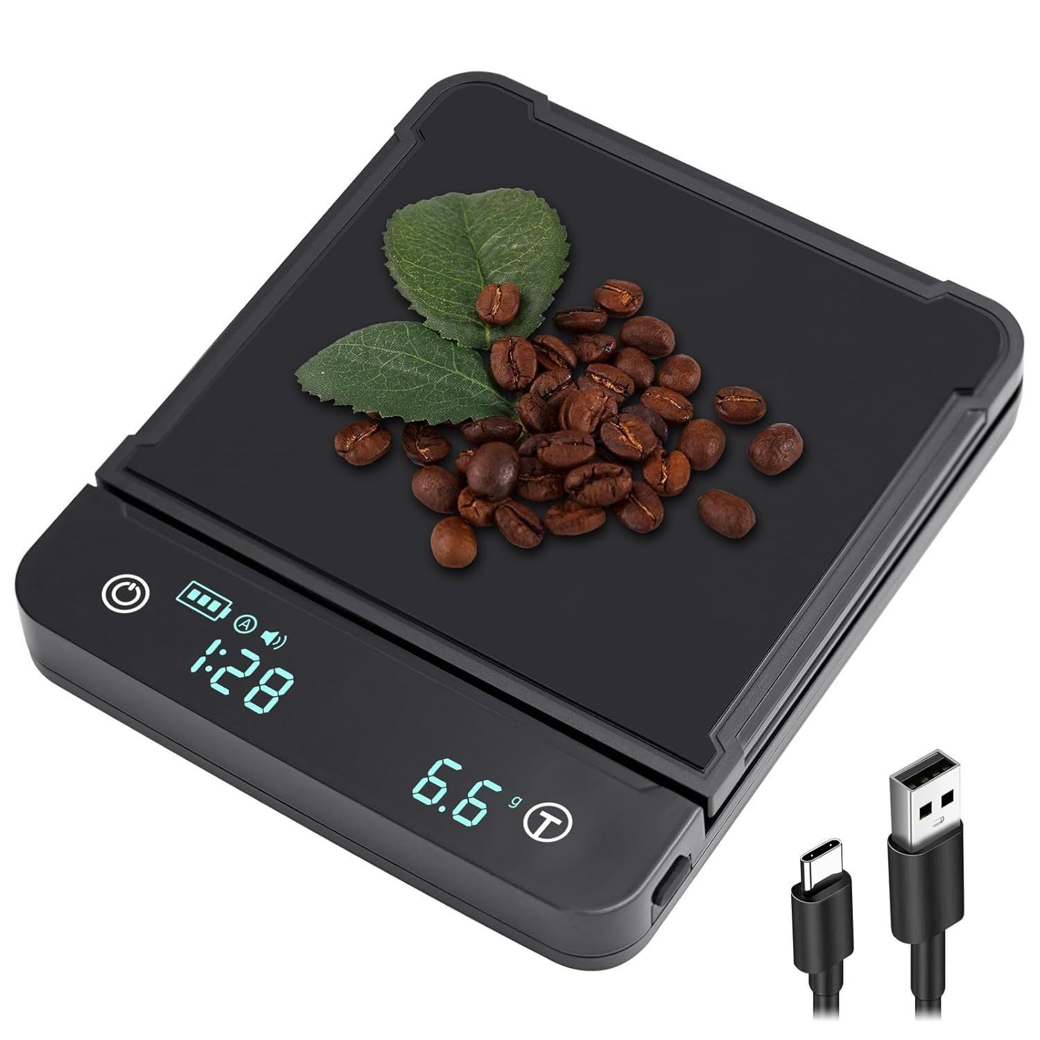 Full Waterproof Scale Intelligent Hand Coffee Scale Electronic Scale Chronograph Kitchen Scale Black 3kg 0.1 Food Baking Scale