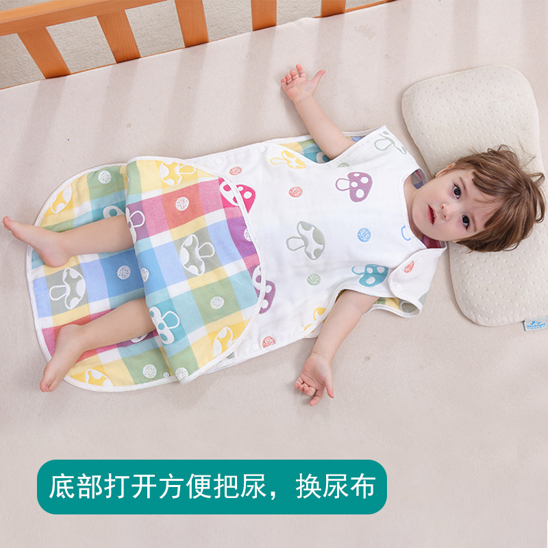 Wholesale Baby Mushroom Sleeping Bag Children's Four Seasons Universal Air-conditioning Room Cotton Anti-kick Vault Six-layer Gauze Sleeping Bag