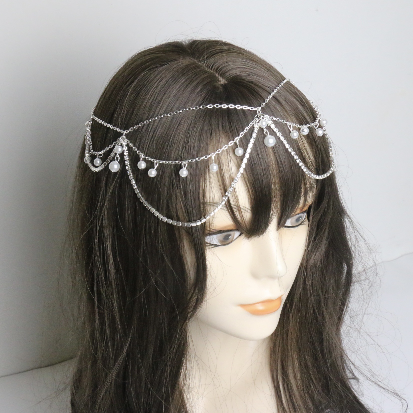 Европейская и американская внешняя торговля горячие товары темперамент жемчужная ринстоновая повязка для волос головной убор свадебные ювелирные изделия модная бриллиантовая цепочка для лба