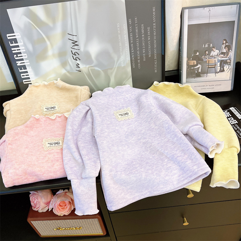 Girls' Base Layer Winter New Fleece Thickened 2025 Warm Base Shirt Baby T-Shirt Top Children's Clothing