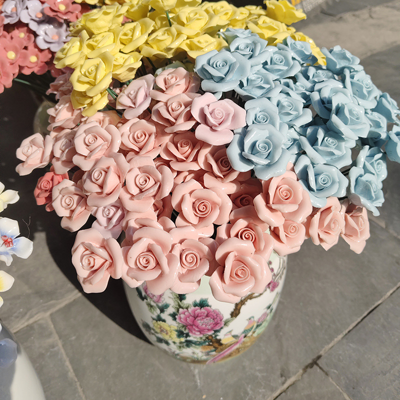 Jingdezhen Hand-Made Ceramic Bouquet Eternal Flower Artificial DIY Bridal Bouquet Gift Decoration Ornament