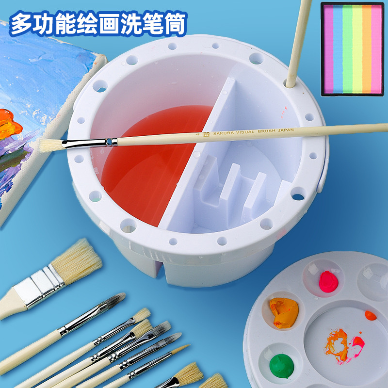 Cross-Border Art Student Special Portable Pen Washing Bucket Multi-Functional Painting Chinese Painting Color Box Three-In-One Factory Direct Sale