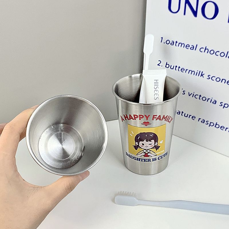 Creative Family Boys and Girls Wash Cup Thickeneded Anti-Fall Simple Mouthwash Cup Stainless Steel Couple Toothbrush Cup