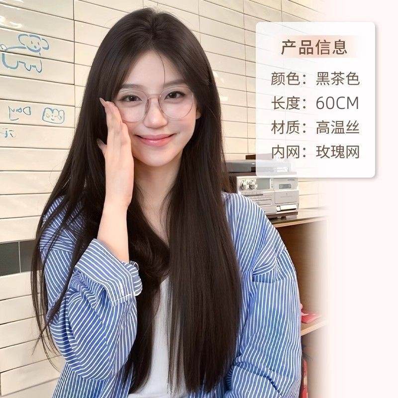 Ruolan Xuchang Wig for Women Full Headband Style with Lace Front, Middle Parting, High Crown, Fashionable Natural Black Long Straight Wig