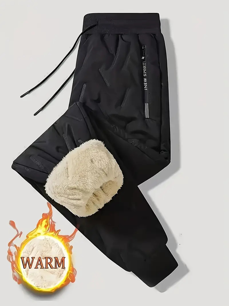 European Size Men's Extreme Cold Protection Thermal Pants - Thickened Lamb Fleece Lined Winter Trousers with Drawstring Waist Design,
