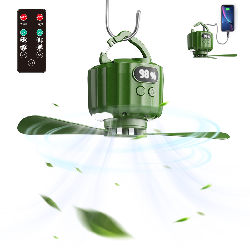 Cross-border high endurance mini camping fan multifunctional camping tent fan light student dormitory Lighting ceiling fan