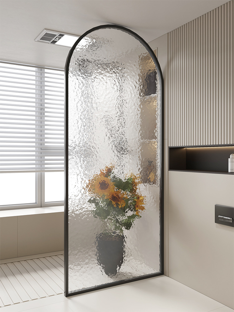 Light Luxury Water Ripple Wave Screen Bathroom Shower Partition Changhong Glass Tempered Arc Dry and Wet Separation Simple