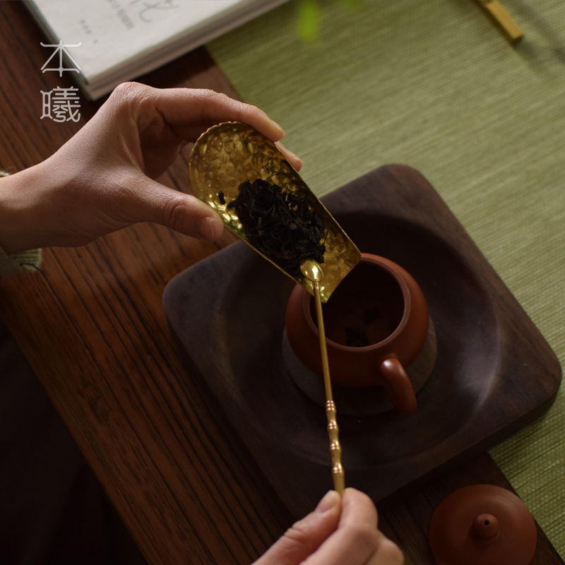 Brass Tea Dial Zen Teaspoon Matcha Tea Spoon Teaware Fragrant Powder Spoon Long Handle Kung Fu Tea Set Tea Ceremony Accessories