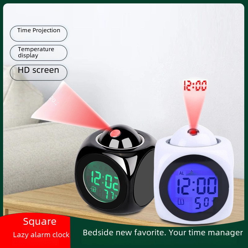 English Voice Time Art Projection Clock Multifunctional Creative Square Lazy Alarm Clock New Bedroom Electronic Clock