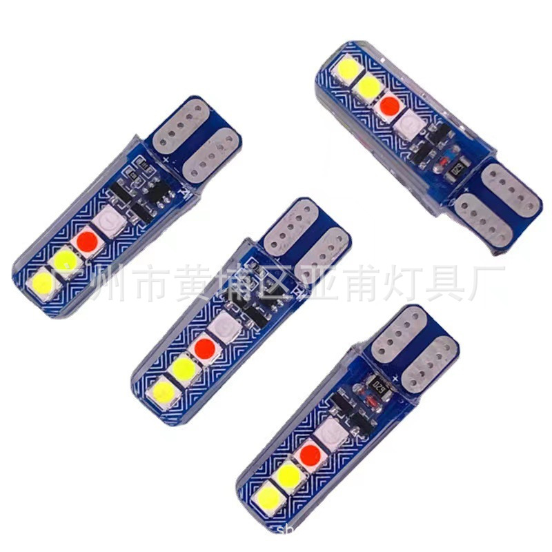 Car Led Silicone T10 Crystal Lamp 4-Color Flowing Water Flash 2835 8Smd Driving Width Indicator License Plate Light