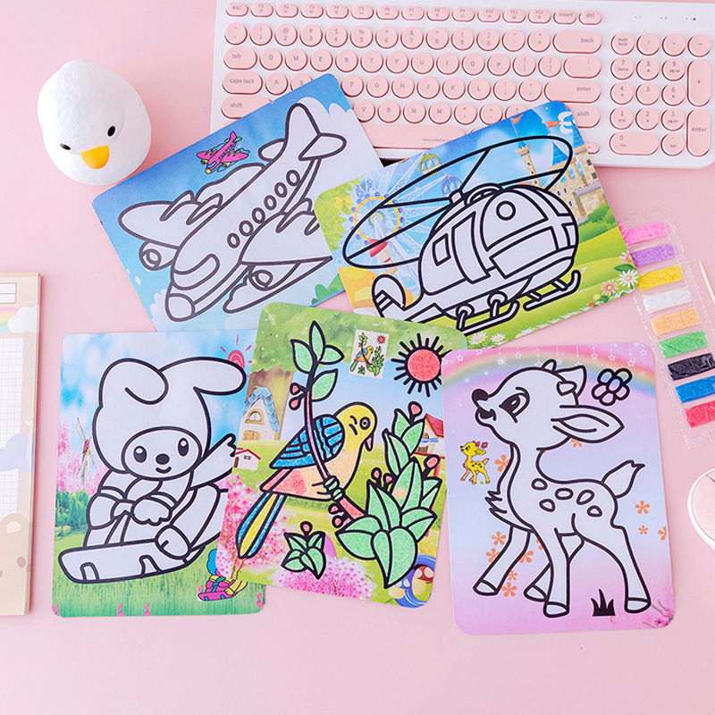 Children's Sand Painting Set, Male and Female Baby DIY Handmade Creative Colored Sand Making Kindergarten Cartoon Educational Gift