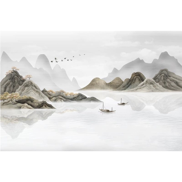3D Stereo New Chinese Ink Landscape Painting Wall Covering Living Room Tv Background Wall Sofa Wallpaper Film and Television Wall Covering Mural
