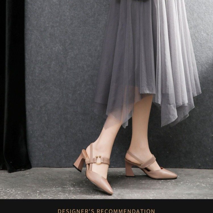 Summer new style back empty sandals women's casual square toe horseshoe heel chunky heel high heel fashion casual leather women's shoes wholesale