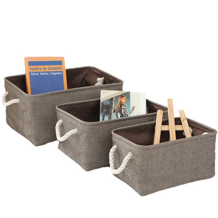 2025 Cross-Border New Linen Pure Color Storage Basket Modern Simple Sundry Storage Desktop Cosmetics Storage Basket
