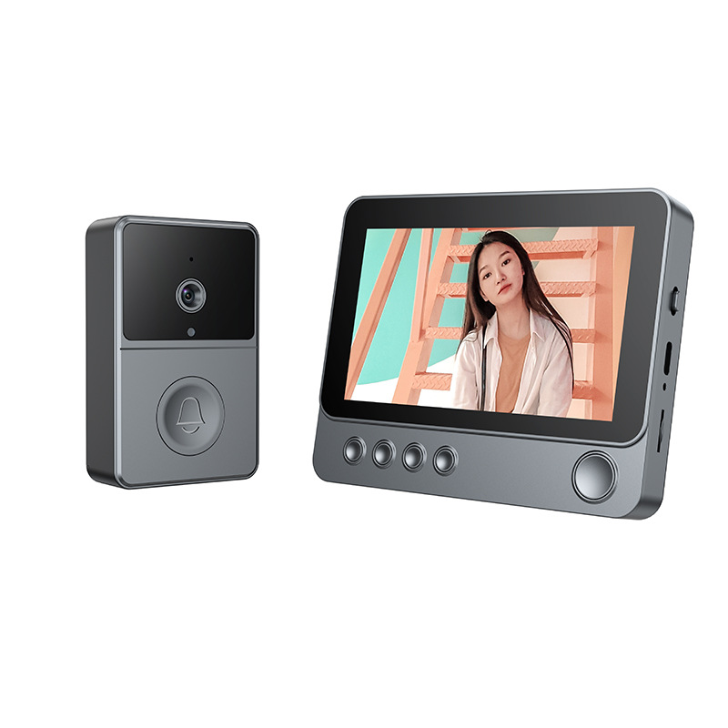 New Home 2.4g Dual-Material Wireless Visual Doorbell with Screen Two-Way Intercom Night Vision Punch-Free Ding Dong Doorbell