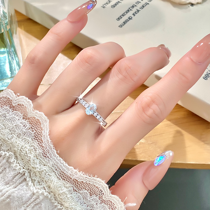 S925 Sterling Silver Natural Colored Gemstone Ring Ins Light Luxury Style Natural Crystal Stone Adjustable Index Finger Ring Middle Finger Ring for Women