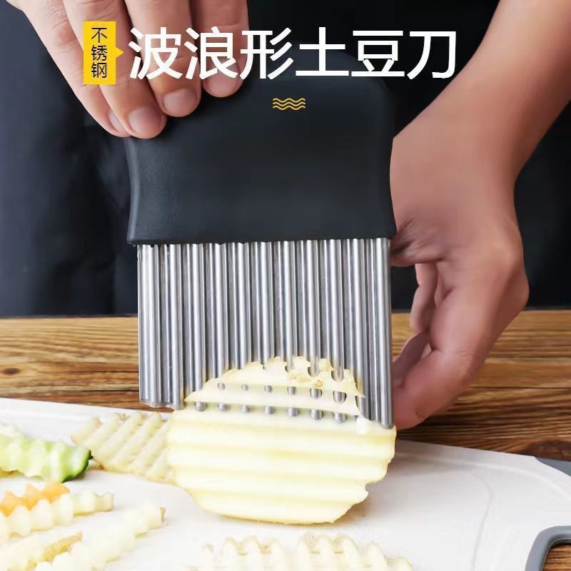 Corrugated Knife Wolf Tooth Potato Knife Cutting French Fries Kitchen Gadget Stainless Steel Wave Knife Wolf Tooth Potato Strip Cutter