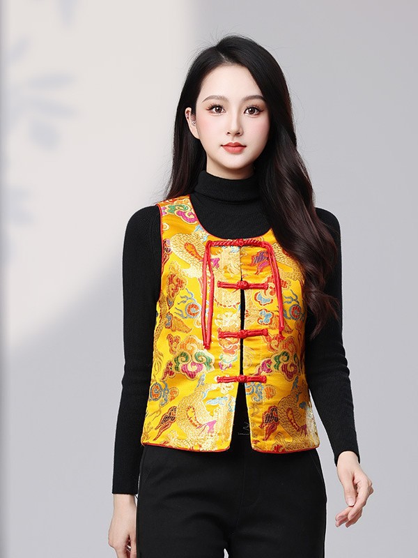 New Chinese style Yunjin Jacquard Vest Women's Spring and Autumn New Retro Buckle Joker Vest-YM2505