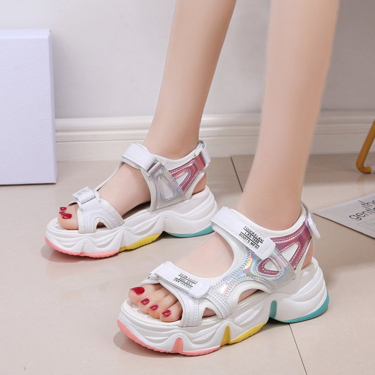 Rainbow bottom plus size sandals for women ins trendy 2022 new summer student fairy style platform sandals beach shoes