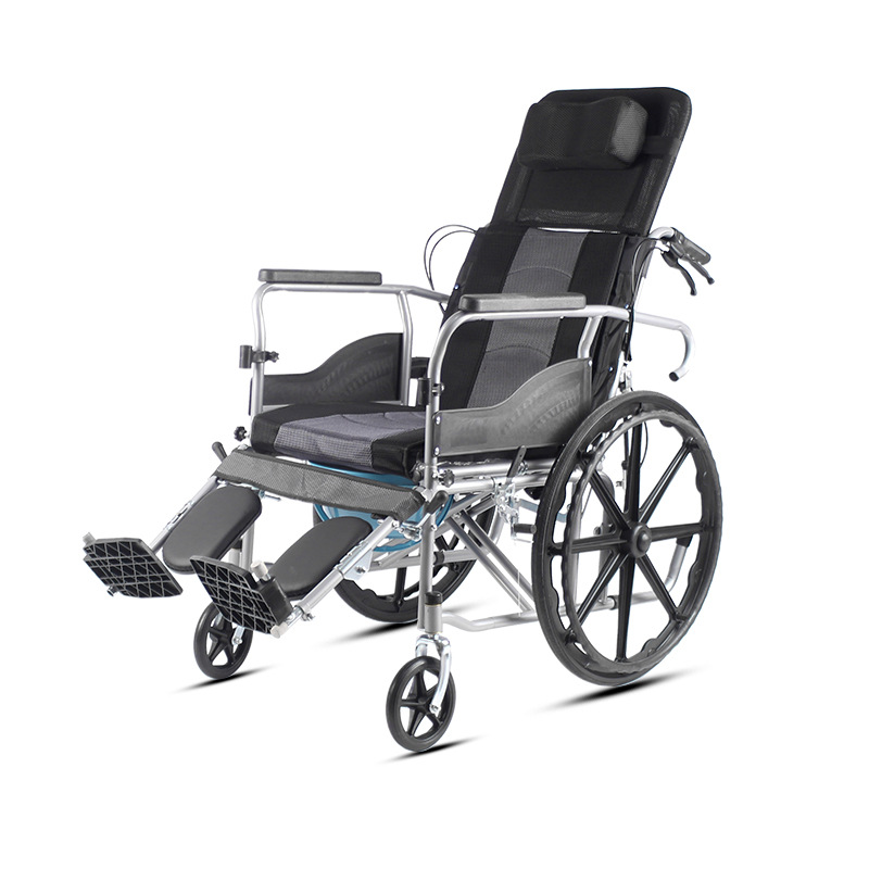 Full-lying Hydraulic Backrest Adjusting Wheelchair Portable Lightweight Simple Cart for the Elderly and Disabled