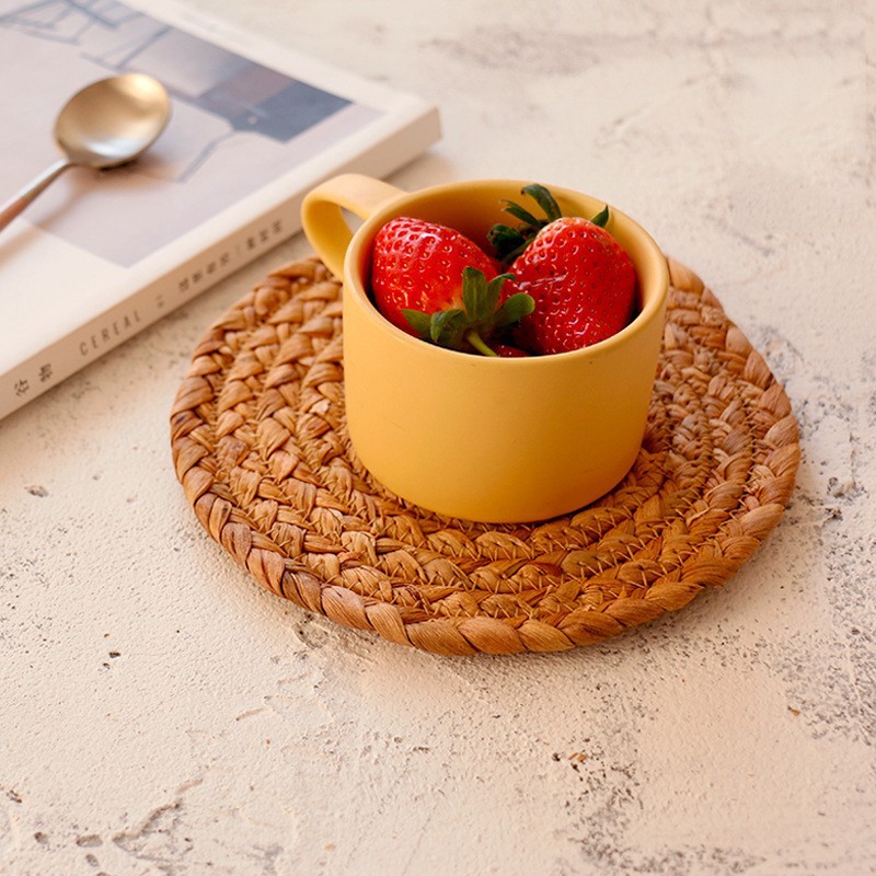 Water Hyacinth Straw Placemat Woven Placemat Bowl Pot Plate Heat Insulation Mat Dining Table Mat Restaurant Western Dining Mat Table Mat