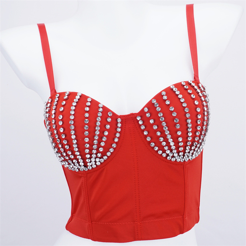 Handmade rhinestone shell pattern vest camisole dancer performance light luxury temperament retro slim French bra