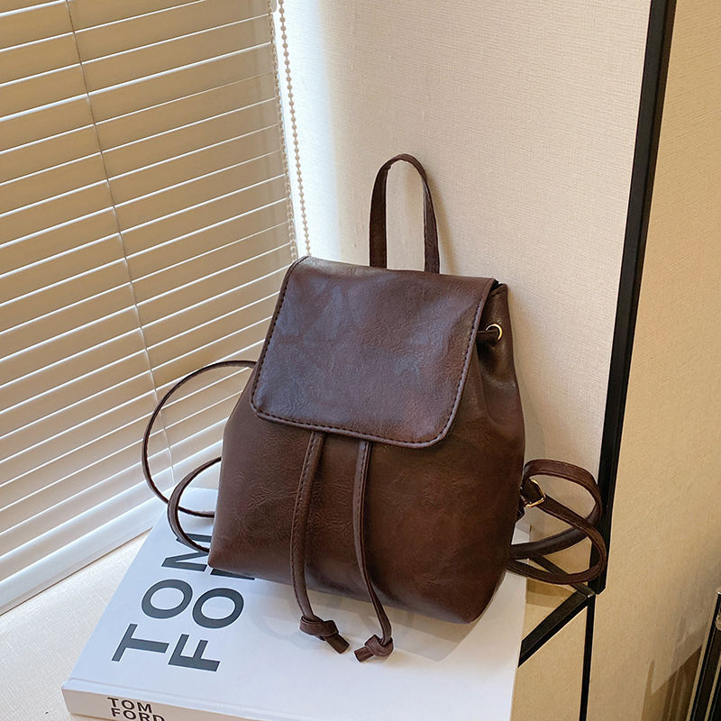 Backpack Women's 2025 Spring and Summer New Style Simple and Versatile Literary Bag Women's Niche Retro Brown Drawstring Shoulder Bag