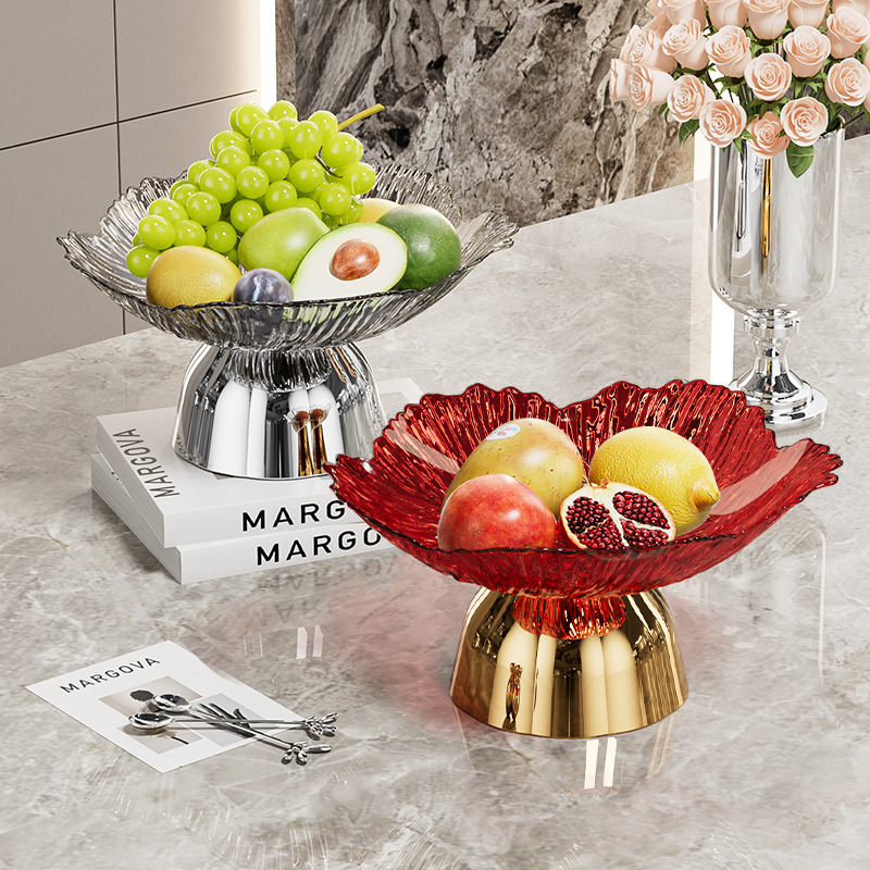 Light Luxury New Style High Foot Fruit Plate Household Living Room Snack Pendant Plate Coffee Table Dried Fruit Candy Petal Fruit Plate