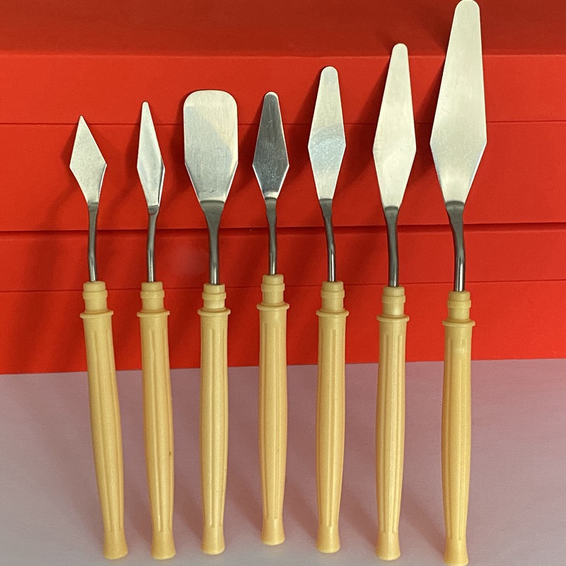 Cross-Border Single Oil Painting Scraper Set Large Wooden Texture Painting Oil Painting Knife Plastic Palette Knife Hand Tools
