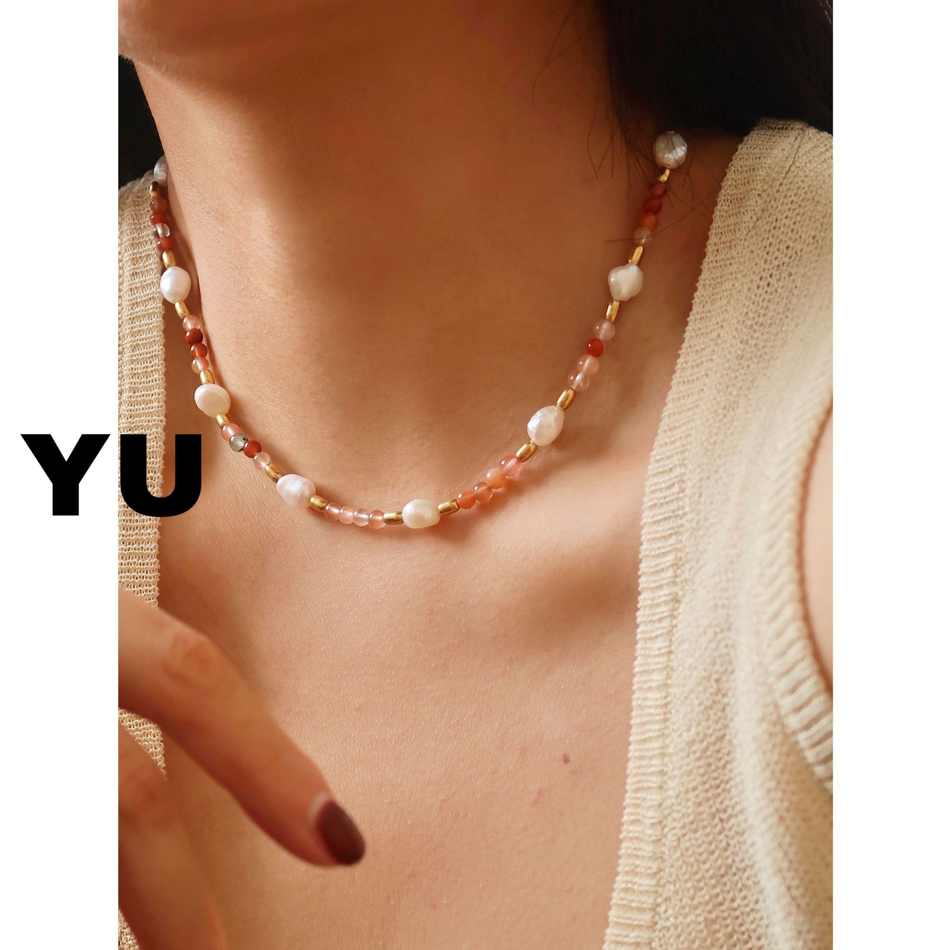 Yuyu Jewelry Colorful Beaded Necklace Bracelet Natural Stone Crystal Freshwater Pearl Bohemian Dopamine Titanium Steel
