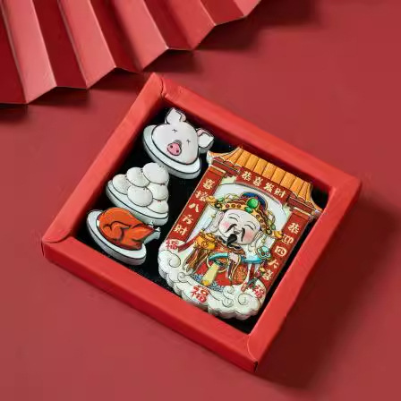 Chinese Style God of Wealth Refrigerator Magnet Three-Dimensional Cartoon Magnetic Sticker Creative New Year Magnetic Sticker National Trend Cultural and Creative Souvenir