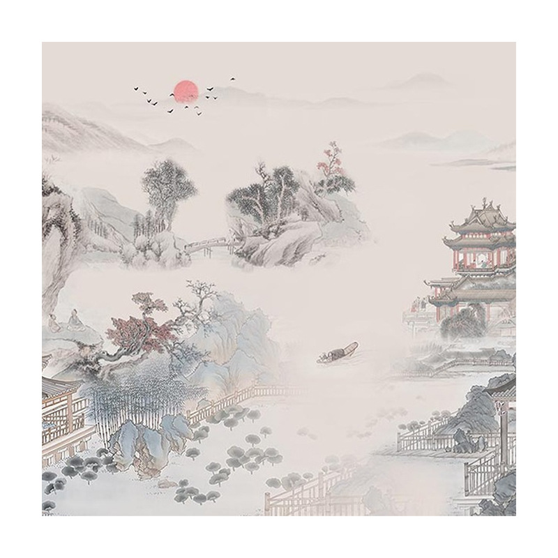 Song's Aesthetic Personalized Custom Mural Hanging Painting Landscape Painting Decorative Painting Background Wall Painting Home Decoration Work Sample Customization