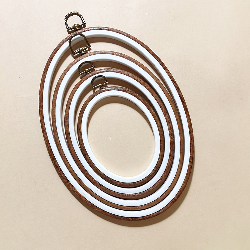 Cross-Border Hot-Selling Antique Embroidery Hoop DIY Hand Embroidery Tools Imitation Wood Grain Embroidery Hoop Decorative Vintage Round Oval