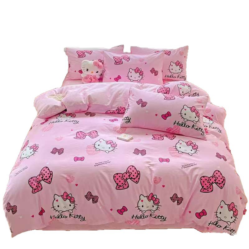 Cross-Border E-Commerce Peach Pink Super Happy Katie Home Four-Piece Set Dormitory Three-Piece Set Nantong Home Textile Bedding Set