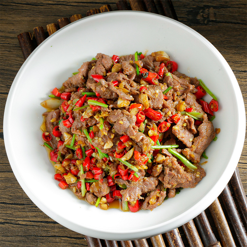 Stir-Fried Yellow Beef 225g Hotel Restaurant Cut-Free Commercial Semi-Finished Beef Slices Hunan Cuisine Private Kitchen Frozen Ingredients
