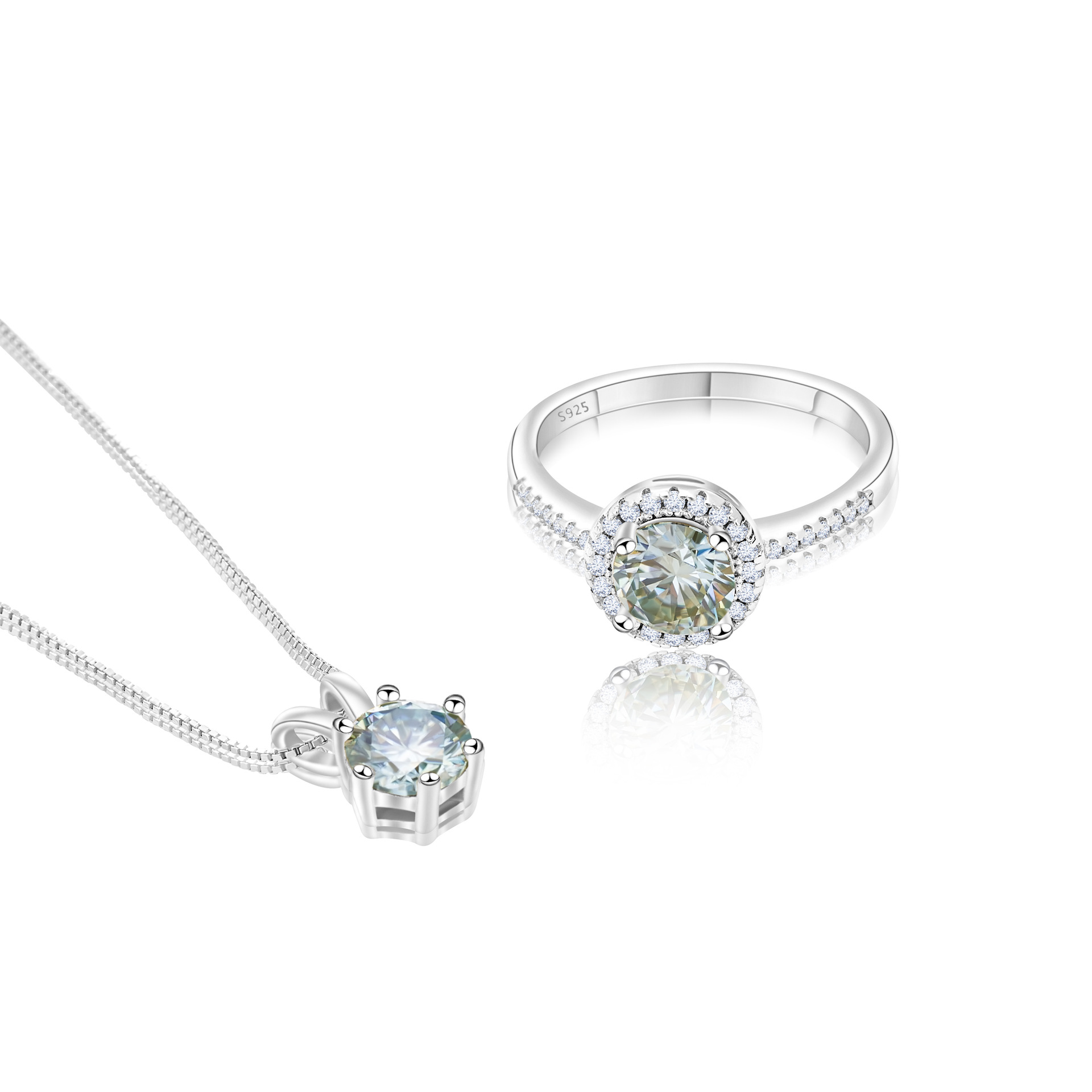 S925 Sterling Silver Moissanite Diamond Set, a Complete Set of Earrings and Necklaces, Imitation Diamond Fire Color, Korean Style, Simple Elegant