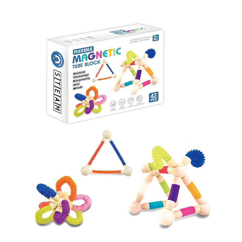 Cross-Border Retractable Magnetic Stick, Versatile Twist Music, Children's Concentration Training, Decompression Magnetic Stick, Educational Building Block Toys