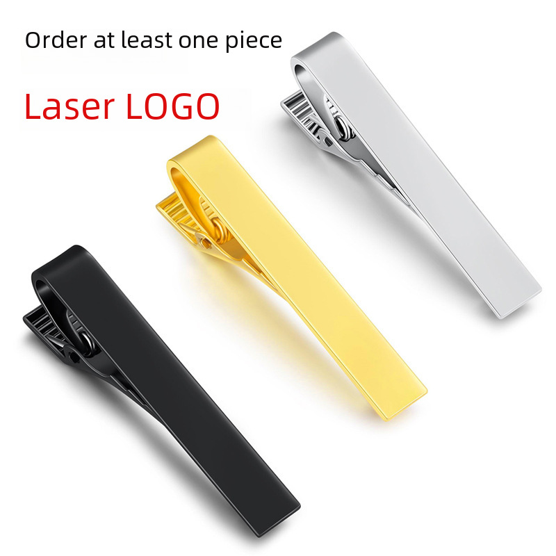 Korean short laser LOGO copper tie clip men's suit accessories collar clip gold gun Black