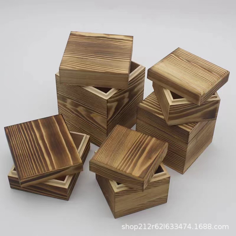Dust-Proof Retro Wooden Box Storage Box Heaven and Earth Cover Square Wooden Box Size Multi-Specification Solid Wood Wooden Box