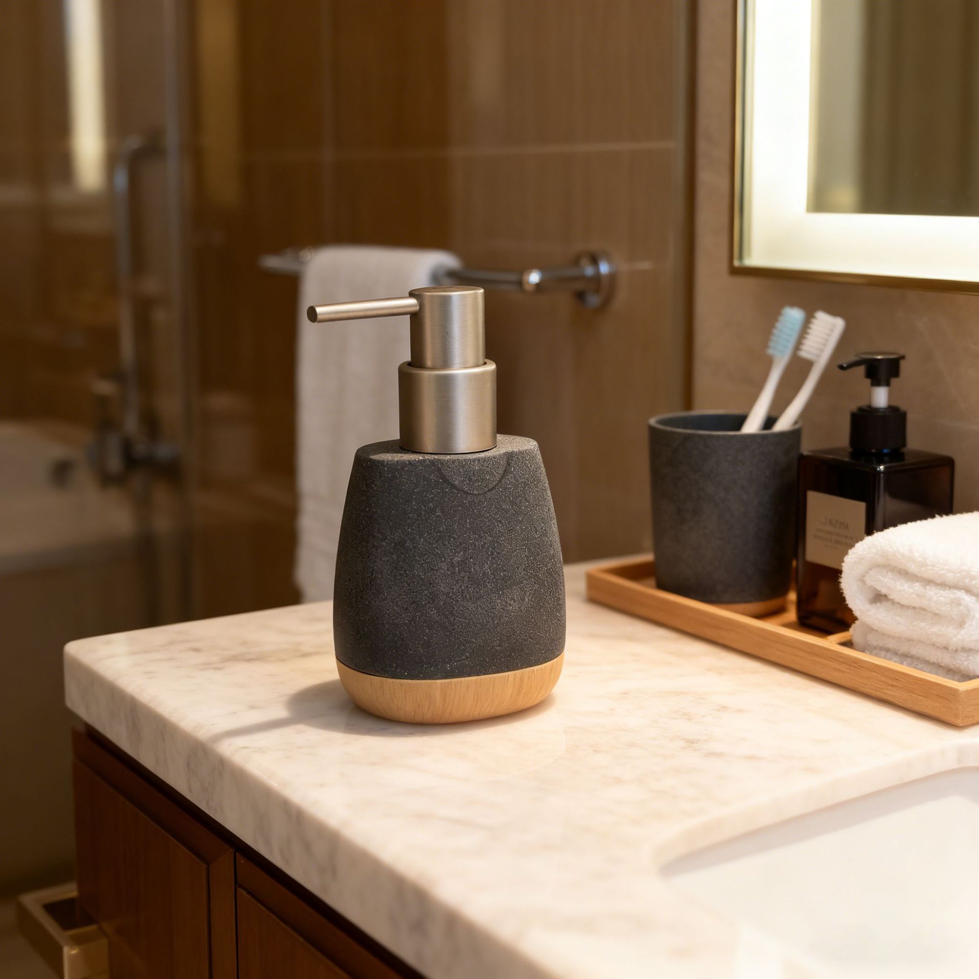 Scandinavian Resin Wood Grain Lotion Bottle Bathroom Accessible Luxury Press-Type Hotel Hand Sanitizer Bottle Household Shower Gel Packaging